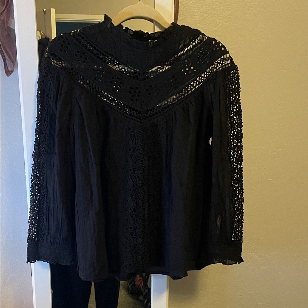 Sundance black cotton lace top. PS. NWOT